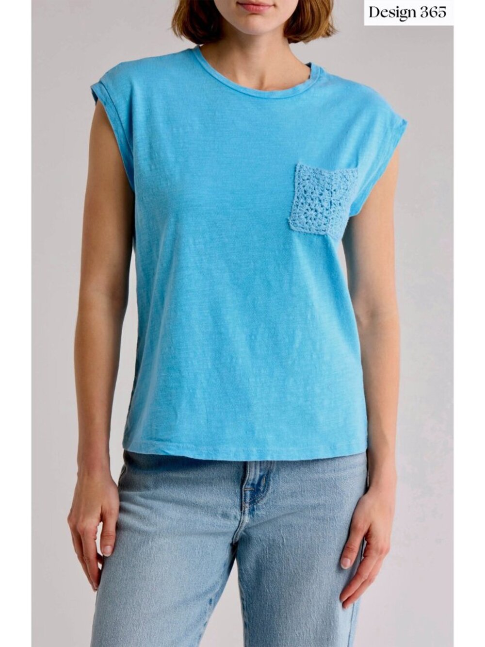 DESIGN 365 NWT CROCHET POCKET BLUE OCEAN COTTON MUSCLE TEE. SIZE S